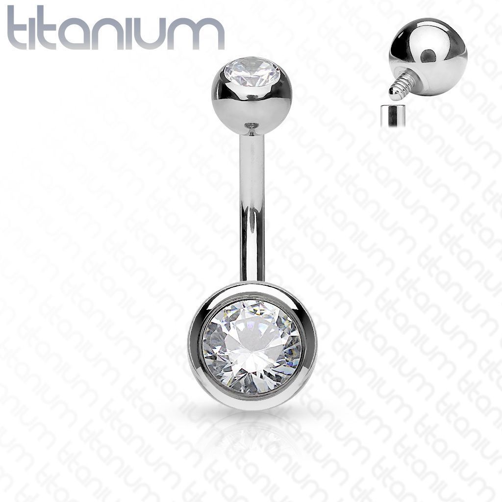 Piercing do pupíku vnitřní závit, zirkon - TITAN (1,6 x 14 mm)