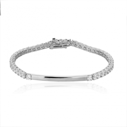 Stříbrný náramek se zirkony a destičkou