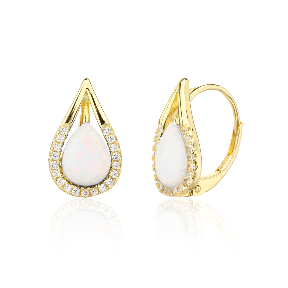 Stříbrné zlacené náušnice s opálem a zirkony