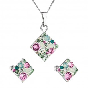 Sada šperků s krystaly Swarovski náušnice, řetízek a přívěsek zelený kosočtverec 39126.3 chrysolite