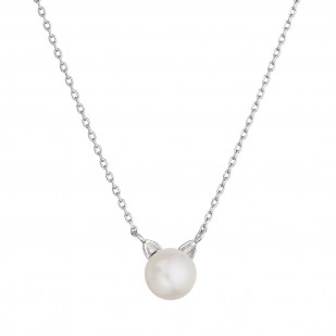 Stříbrný náhrdelník kočička s říční perlou 22052.1