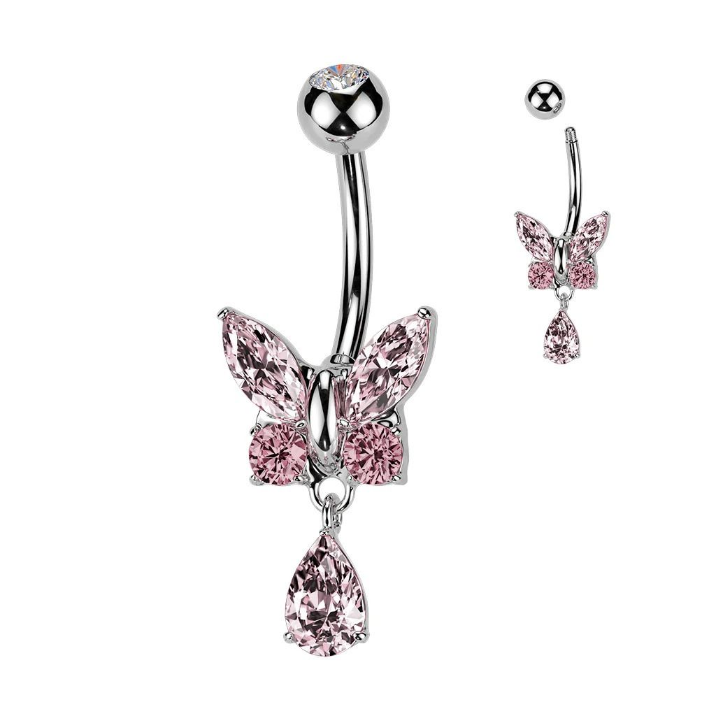 MARRE Piercing do pupíku motýlek (růžová) - WP0047-P
