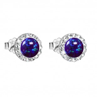 Stříbrné náušnice s opálem a Preciosa krystaly 31217.1 ametyst