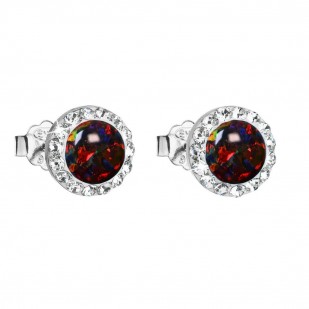 Stříbrné náušnice s opálem a Preciosa krystaly 31217.1 ruby