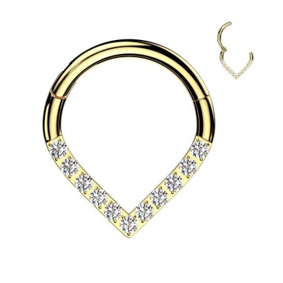 Zlacený segment kruh se zirkony septum / helix / cartilage / tragus piercing (1,2 x 10 mm)