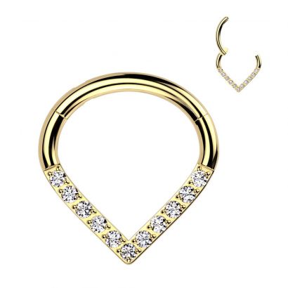 Zlacený piercing se zirkony - septum / helix / cartilage TITAN, 1,2 x 8 mm