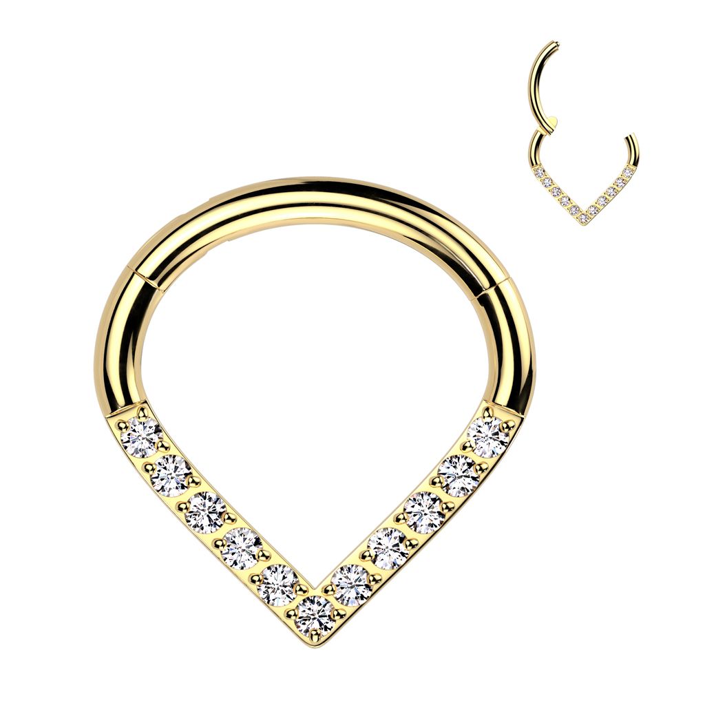 MARRE Zlacený piercing se zirkony - septum / helix / cartilage TITAN, 1,2 x 8 mm