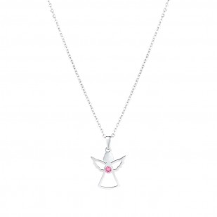 Ocelový náhrdelník anděl se Swarovski krystaly růžový 42043.3