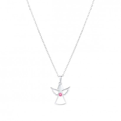 Ocelový náhrdelník anděl se Swarovski krystaly růžový 42043.3