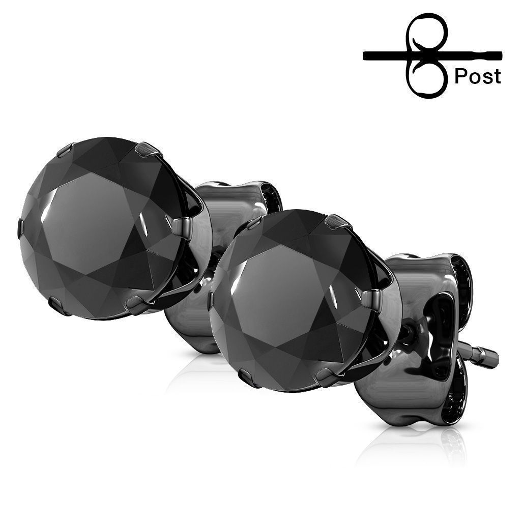 Levně Naušnice černé pecky chirurgická ocel s černým zirkonem (6 mm)