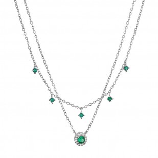 Stříbrný náhrdelník dvojitý se zelenými zirkony 12186.3 emerald