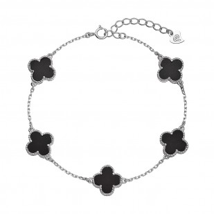 Stříbrný náramek čtyřlístky pinolit 13089.3