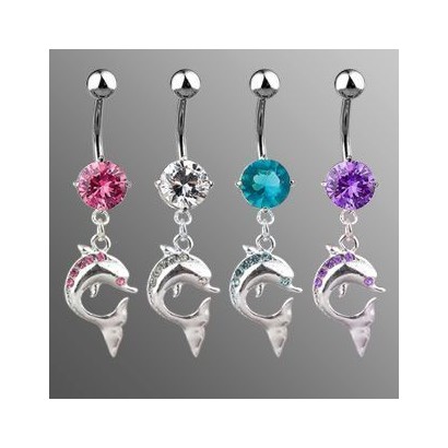 Piercing do pupíku delfín (fialová)