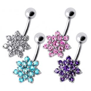 Stříbrný piercing do pupíku - kytička