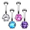 Stříbrný piercing do pupíku se zirkonem (tmavě fialová)