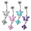Stříbrný piercing do pupíku - motýlek s kytičkou (růžová)