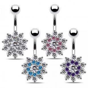 Stříbrný piercing do pupíku - kytička