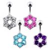 Stříbrný piercing do pupíku - kytička (růžová)