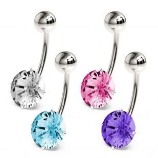 Stříbrný piercing do pupíku, zirkon 10 mm