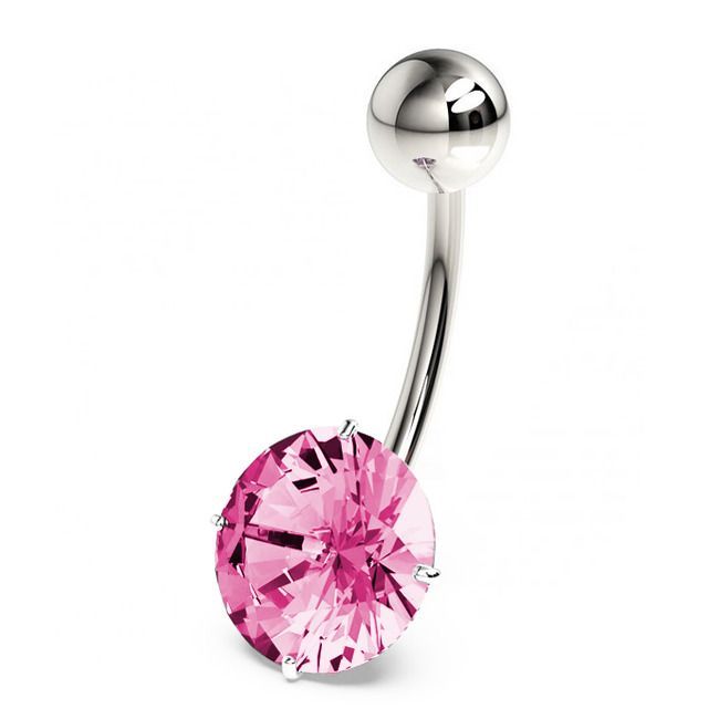 S4U Stříbrný piercing do pupíku, zirkon 10 mm (růžová) - BP01017-P