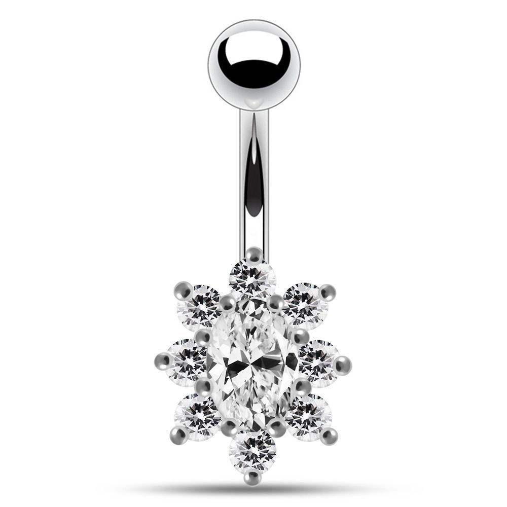 S4U Stříbrný piercing do pupíku (čirá/čirá) - BP01002-CC