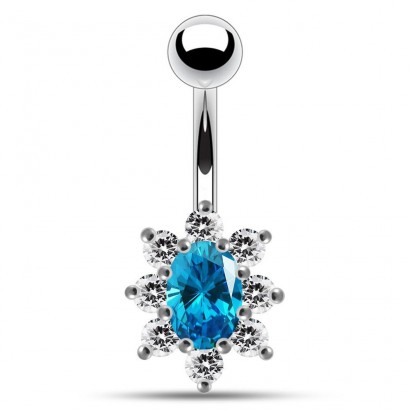 Stříbrný piercing do pupíku (čirá/tyrkysová)