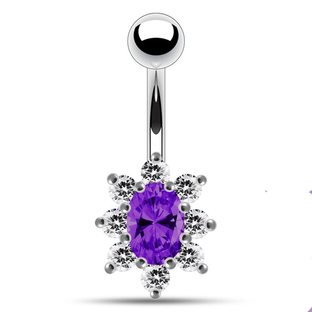 S4U Stříbrný piercing do pupíku (čirá/tmavě fialová) - BP01002-CA