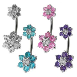 Stříbrný piercing do pupíku - kytičky