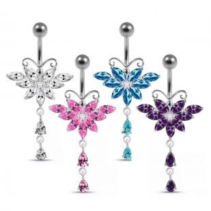 Stříbrný piercing do pupíku - motýlek