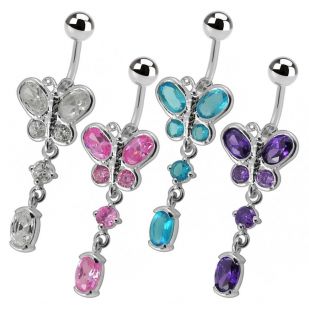 Stříbrný piercing do pupíku - motýlek