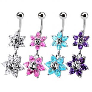 Stříbrný piercing do pupíku - kytičky