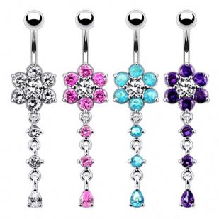 Stříbrný piercing do pupíku - kytička