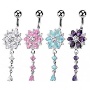 Stříbrný piercing do pupíku - kytička