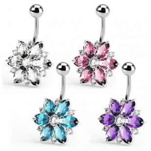 Stříbrný piercing do pupíku - kytička