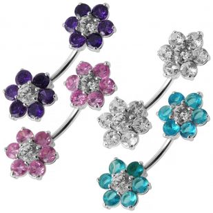 Stříbrný piercing do pupíku - kytičky