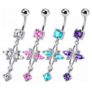 Stříbrný piercing do pupíku - kytička