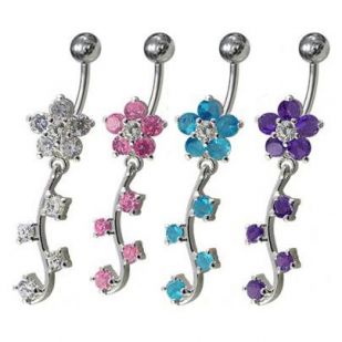 Stříbrný piercing do pupíku - kytička