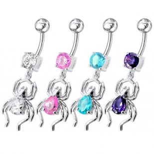 Stříbrný piercing do pupíku - pavouček