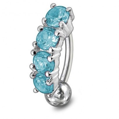 Stříbrný piercing do pupíku - obrácený (tyrkysová)