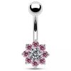 Stříbrný piercing do pupíku - kytička (růžová)