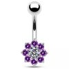 Stříbrný piercing do pupíku - kytička (růžová)