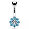 Stříbrný piercing do pupíku - kytička (růžová)