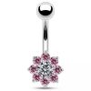 Stříbrný piercing do pupíku - kytička (růžová)