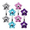 Stříbrný piercing do pupíku - kytičky (tyrkysová)