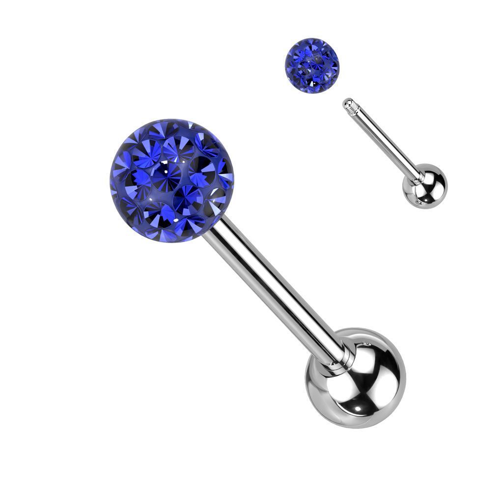 Levně Piercing do jazyka s krystaly Crystals From Swarovski (tmavě modrá) - PJ01015-B
