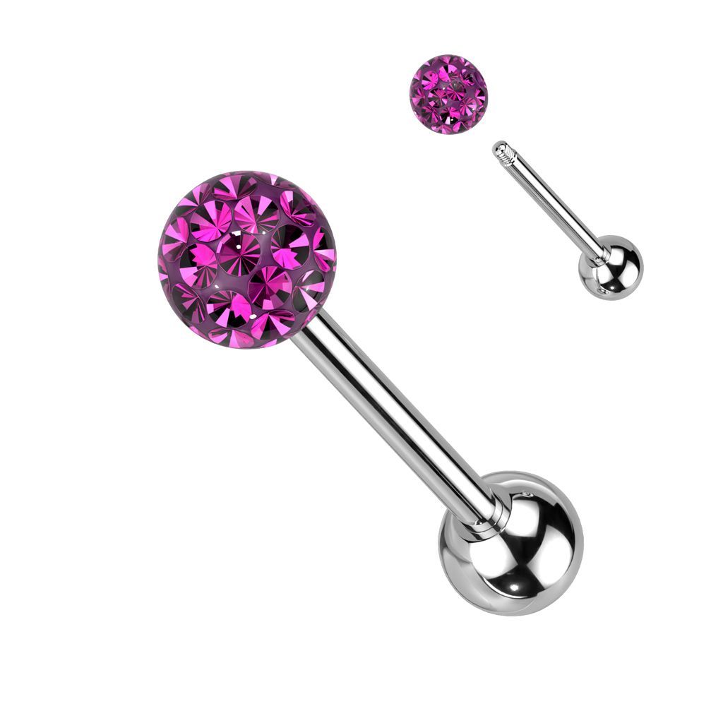 Levně Piercing do jazyka s krystaly Crystals From Swarovski (tmavě růžová) - PJ01015-F