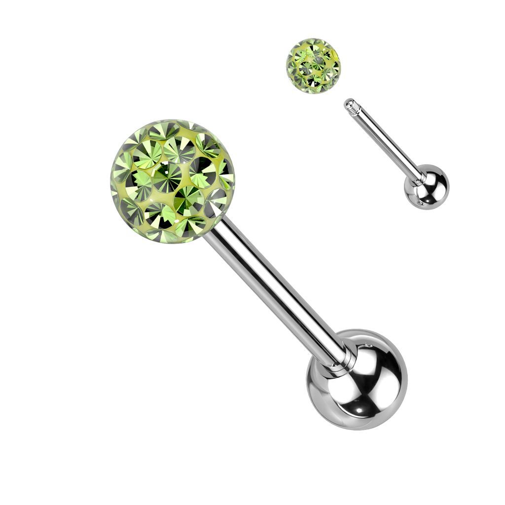 Levně Piercing do jazyka s krystaly Crystals From Swarovski (světle zelená) - PJ01015-G