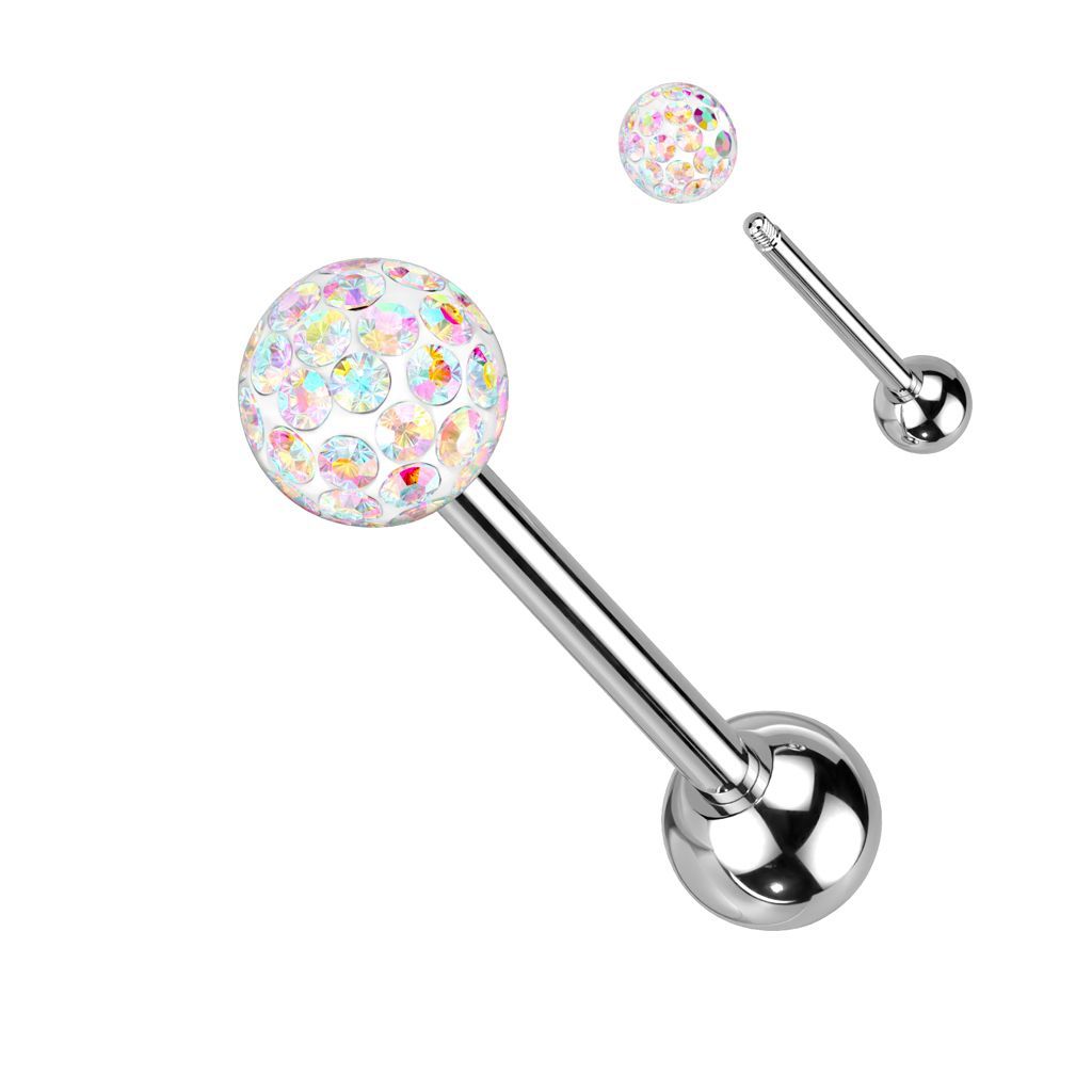 Levně Piercing do jazyka s krystaly Crystals From Swarovski (růžová) - PJ01015-P