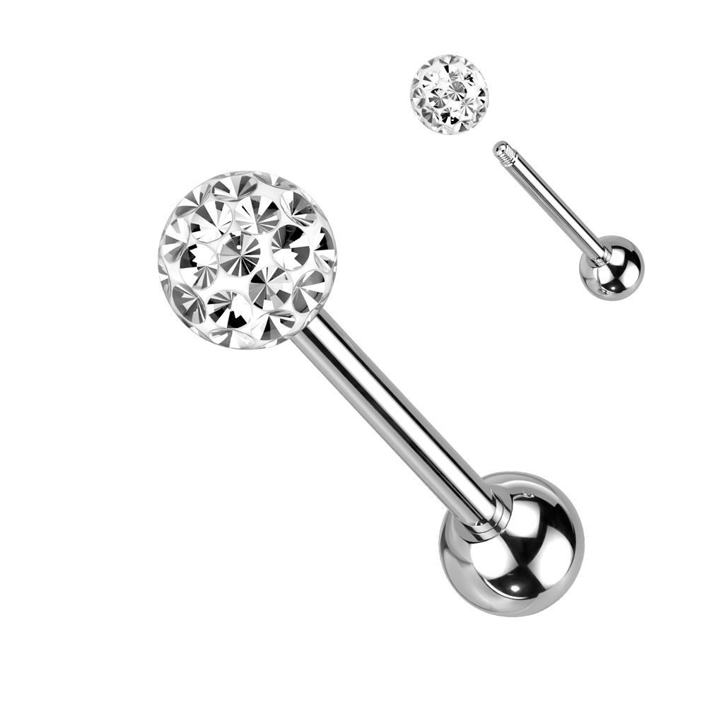 Levně Piercing do jazyka s krystaly Crystals From Swarovski (čirá) - PJ01015-C
