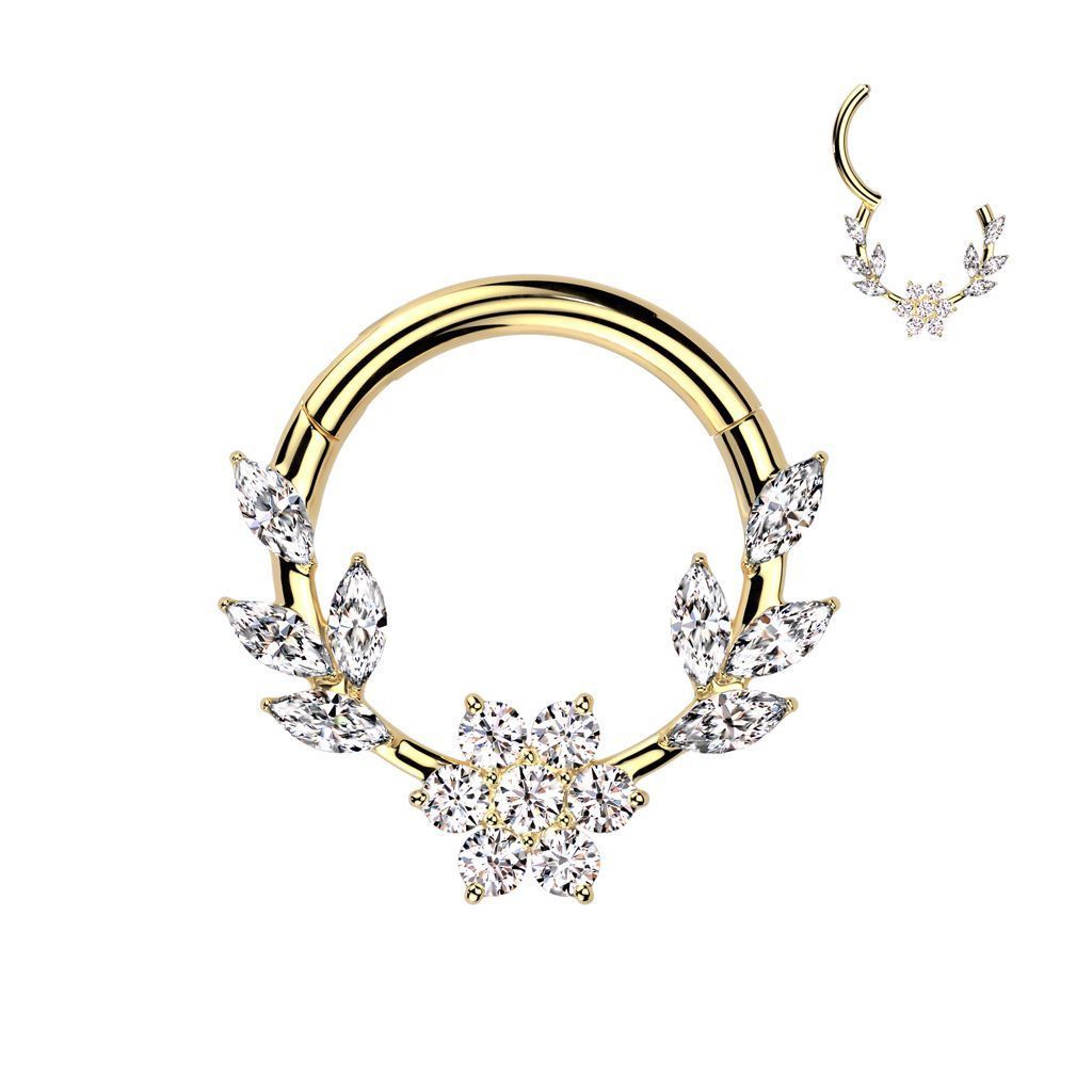 Levně MARRE Zlacený ocelový septum piercing kytička s lístky (1,2 x 8 mm)